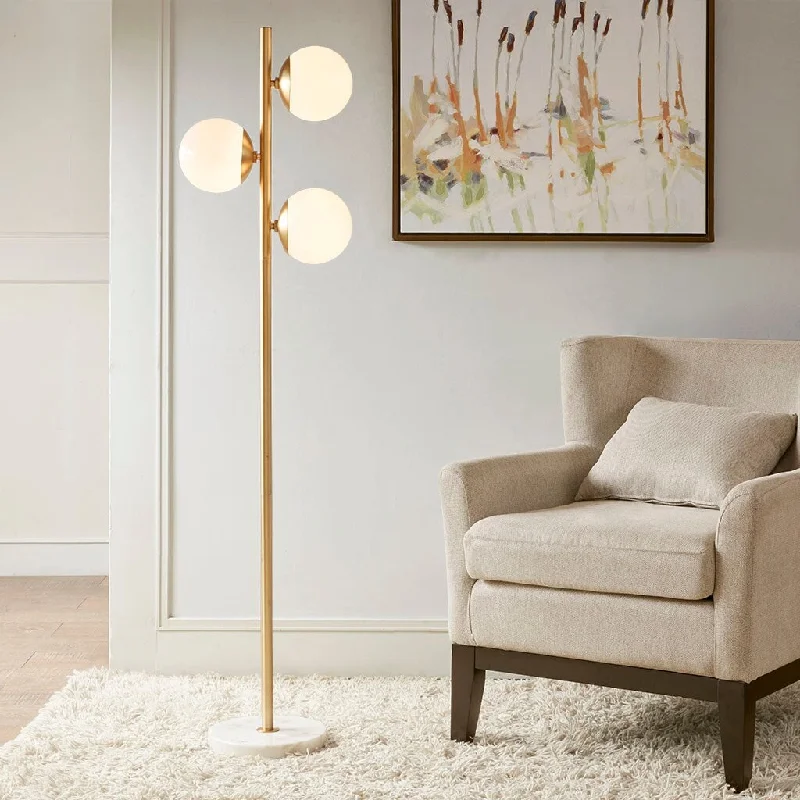 Wood Floor Lamp with Natural Grain for a Warm and Organic FeelWood Floor Lamp with Natural Grain for a Warm and Organic FeelNetin 62" 3 Globe Gold Mid Century Floor Lamp, Marble base Bedroom Modern Tree Standing Lamp (Bulb not Included) - 62