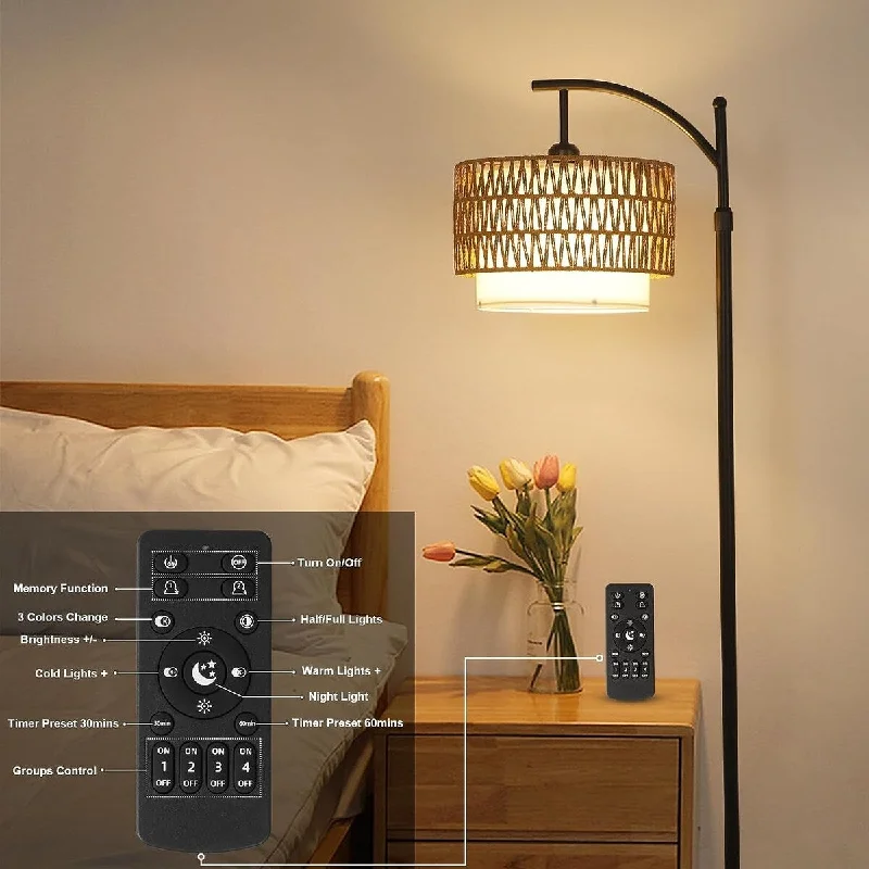 Victorian Style Floor Lamp for Traditional and Elegant InteriorsVictorian Style Floor Lamp for Traditional and Elegant InteriorsNetin 65" -72.8" Adjustable Height Dimmable LED Rattan Arch Floor Lamp with Remote Control - N/A