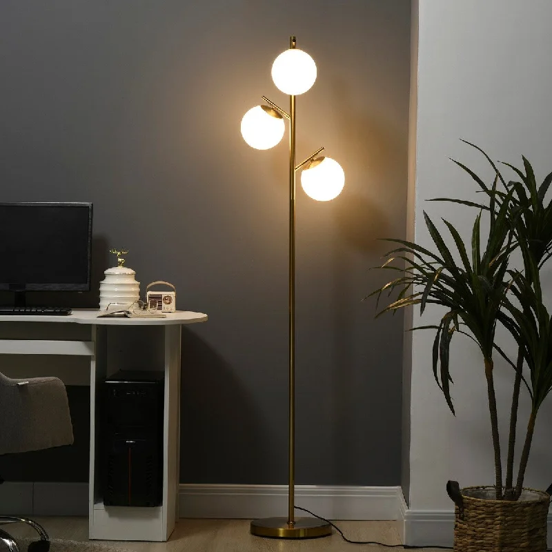 Wood Floor Lamp with Natural Grain for a Warm and Organic FeelWood Floor Lamp with Natural Grain for a Warm and Organic FeelNetin 66" 3 Globe Gold Mid Century Floor Lamp, Bedroom Modern Tree Standing Lamp with Spherical Shade (Bulb not Included) - 66