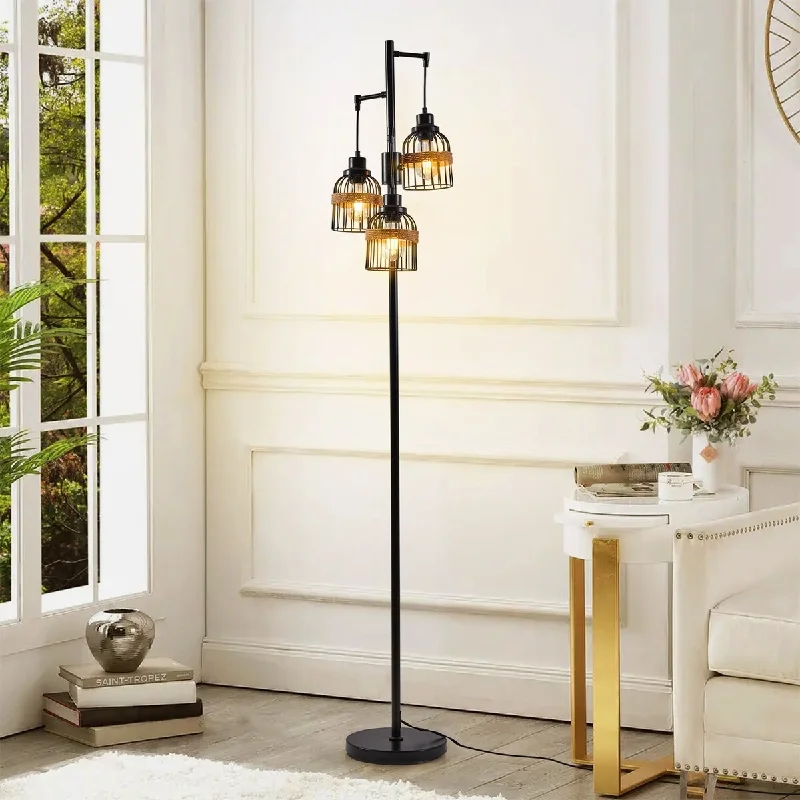 Industrial Style Floor Lamp with Exposed Bulbs for Loft ApartmentsIndustrial Style Floor Lamp with Exposed Bulbs for Loft ApartmentsNetin 69" Dimmable LED 3-Lights Rattan Floor Lamp