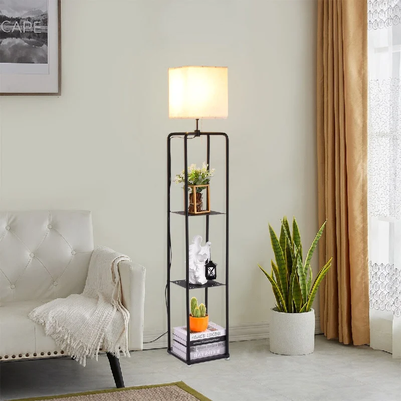 Glass Floor Lamp with Frosted Shades for Soft Diffused LightGlass Floor Lamp with Frosted Shades for Soft Diffused LightNetin Column Floor Lamp with White Linen Shade - Black
