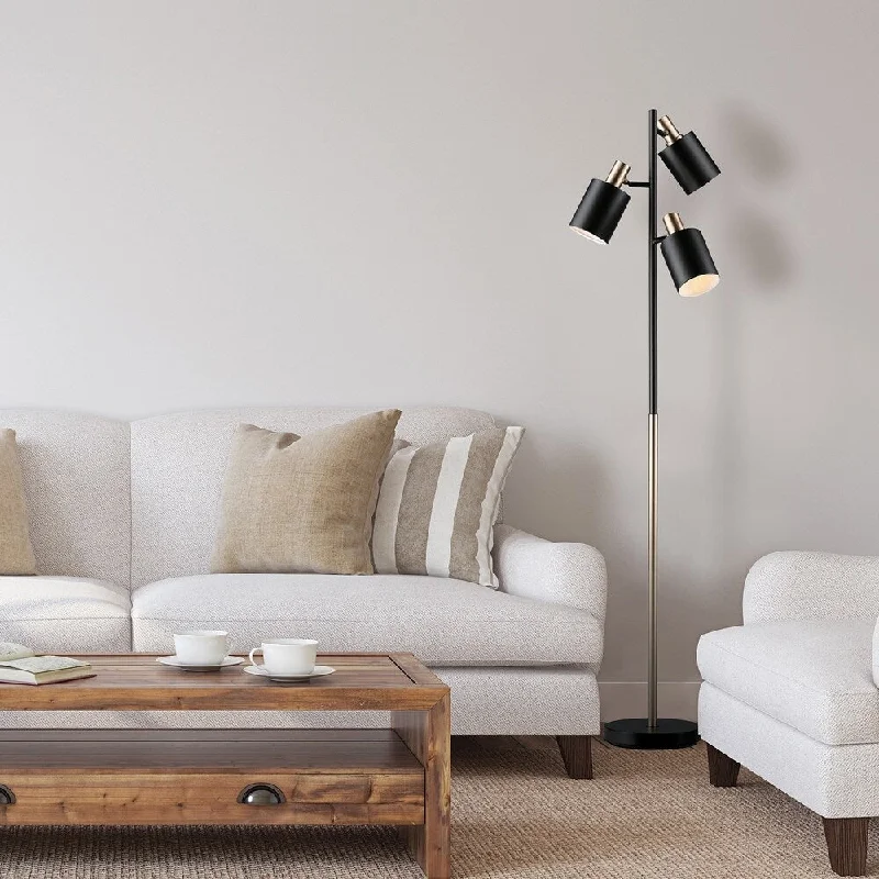 Glass Floor Lamp with Frosted Shades for Soft Diffused LightGlass Floor Lamp with Frosted Shades for Soft Diffused LightPorch & Den Minnie Matte Black 3-light Track Tree Lamp