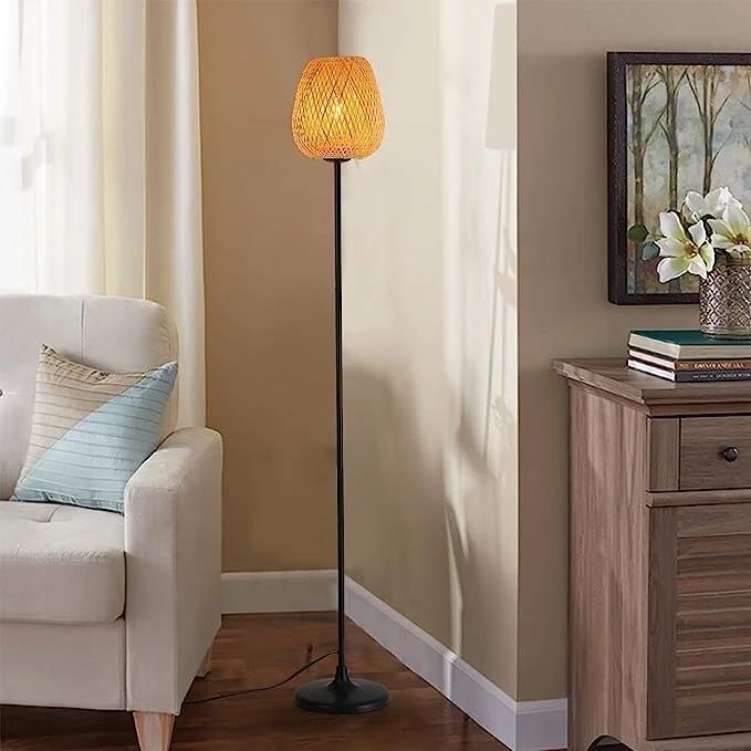 Fabric Floor Lamp with a Linen Shade for a Relaxed AestheticFabric Floor Lamp with a Linen Shade for a Relaxed AestheticRattan Bamboo Woven Japanese Floor Lamp, Contemporary Boho Ambient Wicker Standing Light Plug in Cord for Living Room - Black