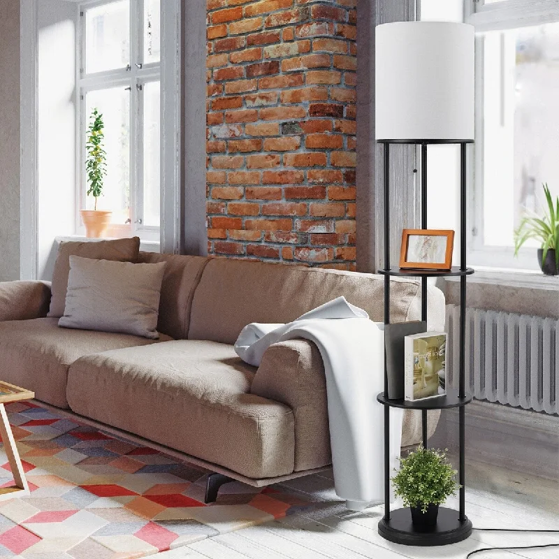 Fabric Floor Lamp with a Linen Shade for a Relaxed AestheticFabric Floor Lamp with a Linen Shade for a Relaxed AestheticReid 57.5" Matte Black Shelf Floor Lamp with White Linen Shade