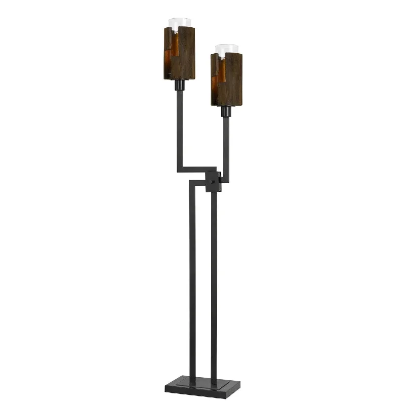 Smart Floor Lamp with Voice Control and Bluetooth ConnectivitySmart Floor Lamp with Voice Control and Bluetooth ConnectivitySculpted Stalk Support Floor Lamp with 2 Wooden Frame Shade, Black