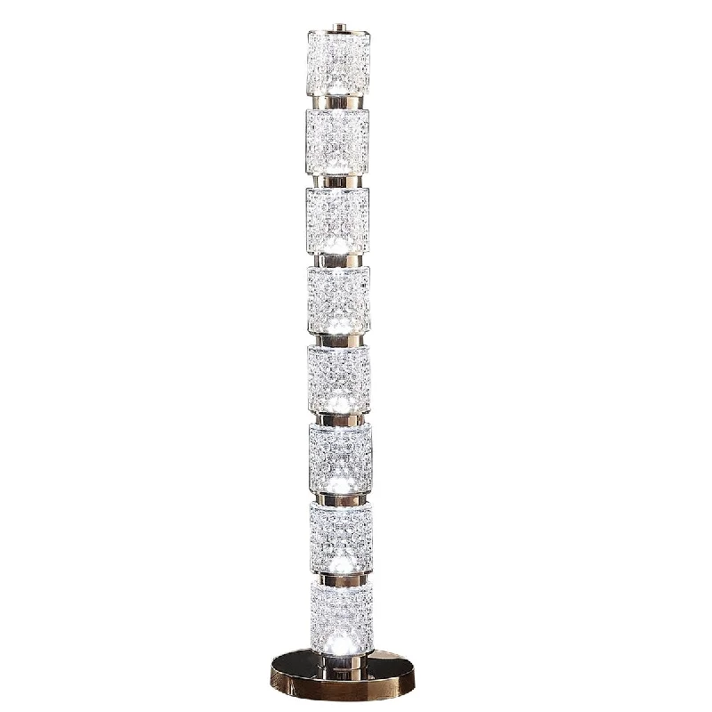 Rustic Farmhouse Style Floor Lamp for Cozy BedroomsRustic Farmhouse Style Floor Lamp for Cozy BedroomsSiri 47 Inch Floor Lamp with LED Glass Shade, Metal Base, Nickel Finish