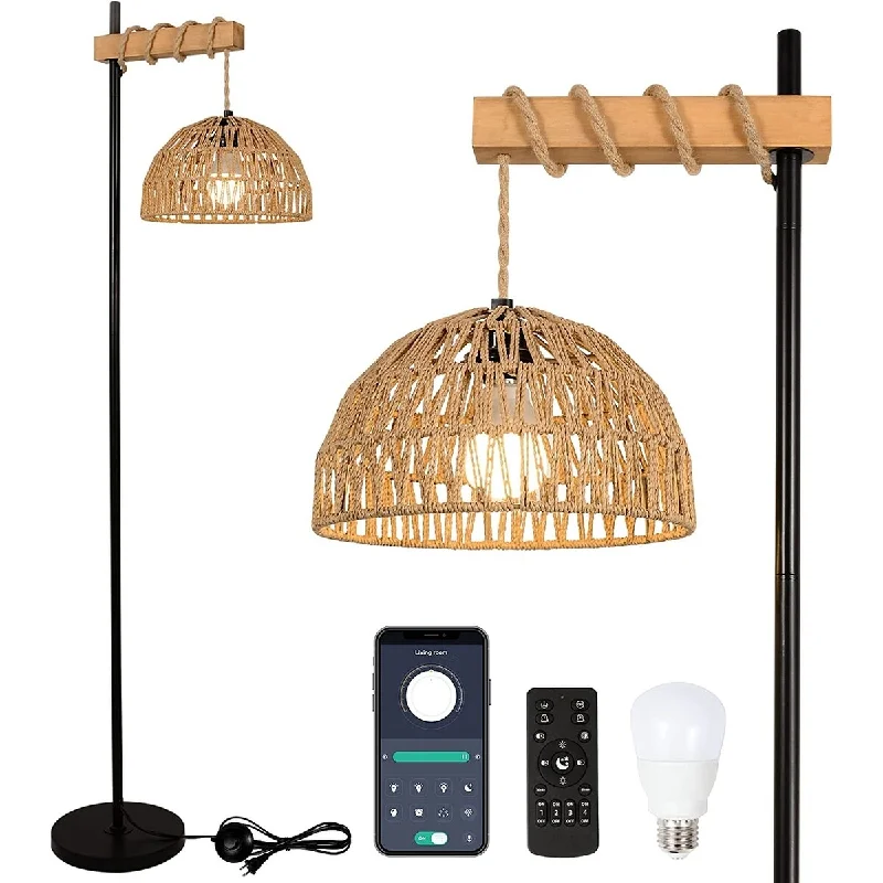 Metal Floor Lamp with a Matte Black Finish for a Sleek LookMetal Floor Lamp with a Matte Black Finish for a Sleek LookSmart Floor Lamp with Remote Control & APP, Tall Standing Lamp with Rattan Lampshade