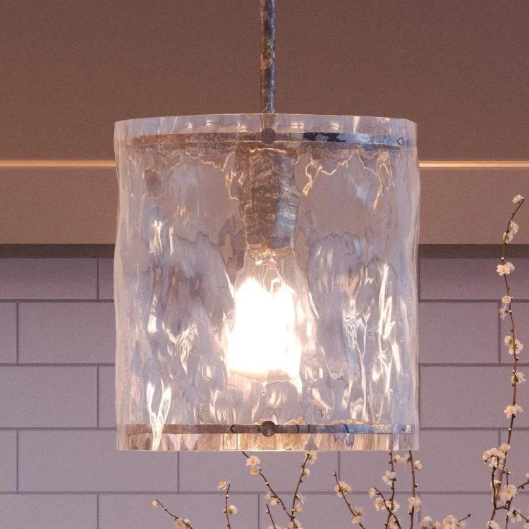 Crystal Ceiling Lights with High - Quality Swarovski CrystalsCrystal Ceiling Lights with High - Quality Swarovski CrystalsUQL2871 Industrial Pendant, 10"H x 9.25"W, Silver Etch Finish, Nantes Collection
