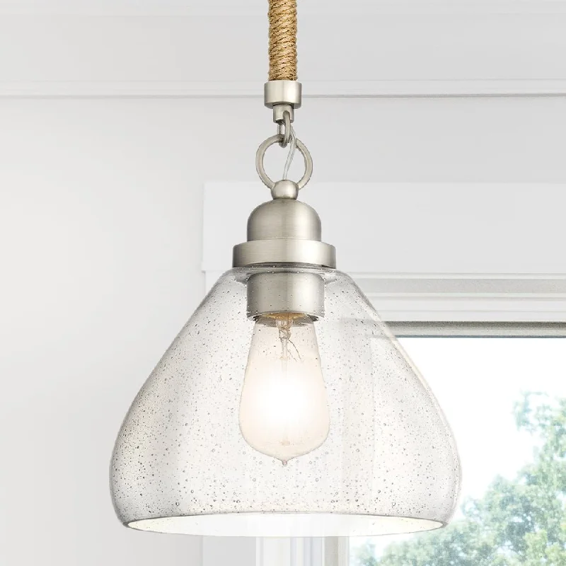 Bohemian Ceiling Lights with Beads, Tassels, and Colorful GlassBohemian Ceiling Lights with Beads, Tassels, and Colorful GlassUQL5019 Natural Indoor Pendant, 19.50''H x 9.00''W x 9.00''D, Brushed Nickel Finish, San Sebastian Collection