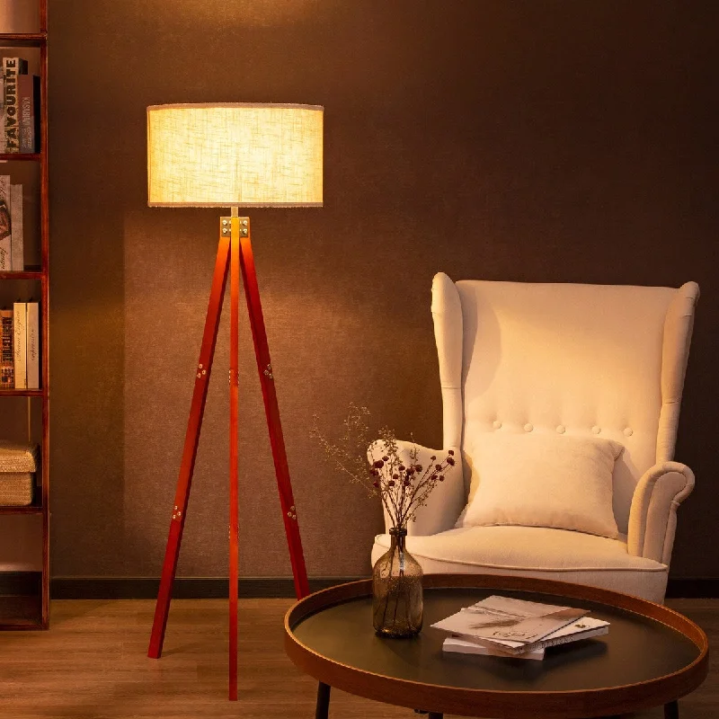 Bohemian Inspired Floor Lamp for Eclectic Home DecorBohemian Inspired Floor Lamp for Eclectic Home DecorZenvida Floor Lamp Wood Tripod Mid Century Modern Standing Reading Light Linen Drum Shade