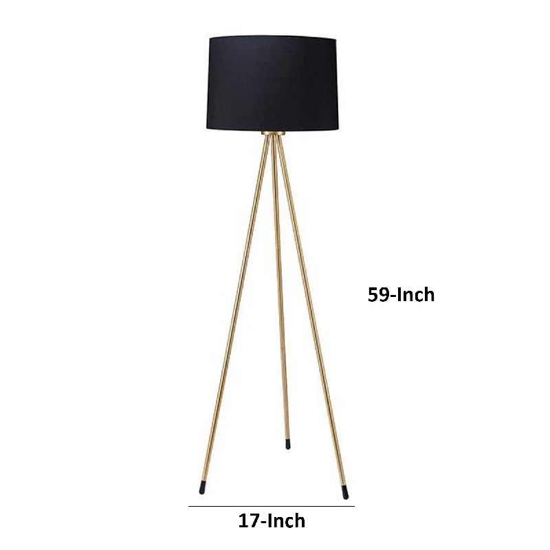 Dimmable Floor Lamp for Adjustable Lighting AmbianceDimmable Floor Lamp for Adjustable Lighting AmbianceZeri 59 Inch Floor Lamp, Modern Style Tripod Legs, Metal, Black and Gold