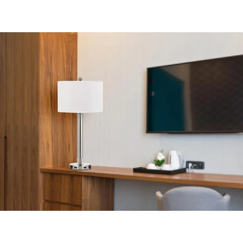 metal table lamps with a matte black finish for a sleek appearancemetal table lamps with a matte black finish for a sleek appearance100W Metal Night Stand Lamp With 2 Usb And 2 Power Outlets, On Off Rocker Base Switch In Brushed Steel By Cal Lighting