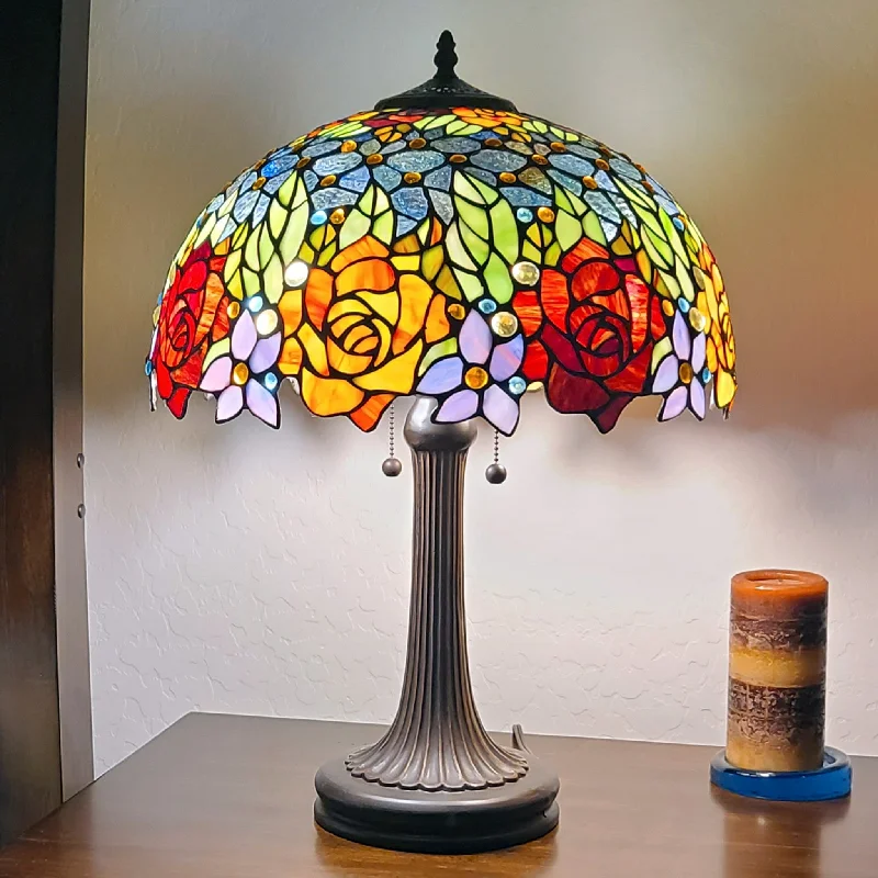 wooden table lamps with natural grain for a warm and organic feelwooden table lamps with natural grain for a warm and organic feel23" Stained Glass Two Light Jeweled Flowery Accent Table Lamp By Homeroots