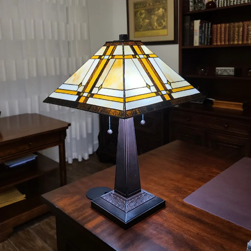 marble table lamps with a luxurious veined pattern for high end decormarble table lamps with a luxurious veined pattern for high end decor23" White Amber and Brown Stained Glass Two Light Mission Style Table Lamp By Homeroots
