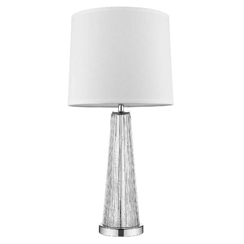 crystal table lamps with dazzling prisms for a glamorous effectcrystal table lamps with dazzling prisms for a glamorous effectChiara 1-Light Clear Glass And Polished Chrome Table Lamp With Off White Shantung Shade By Homeroots