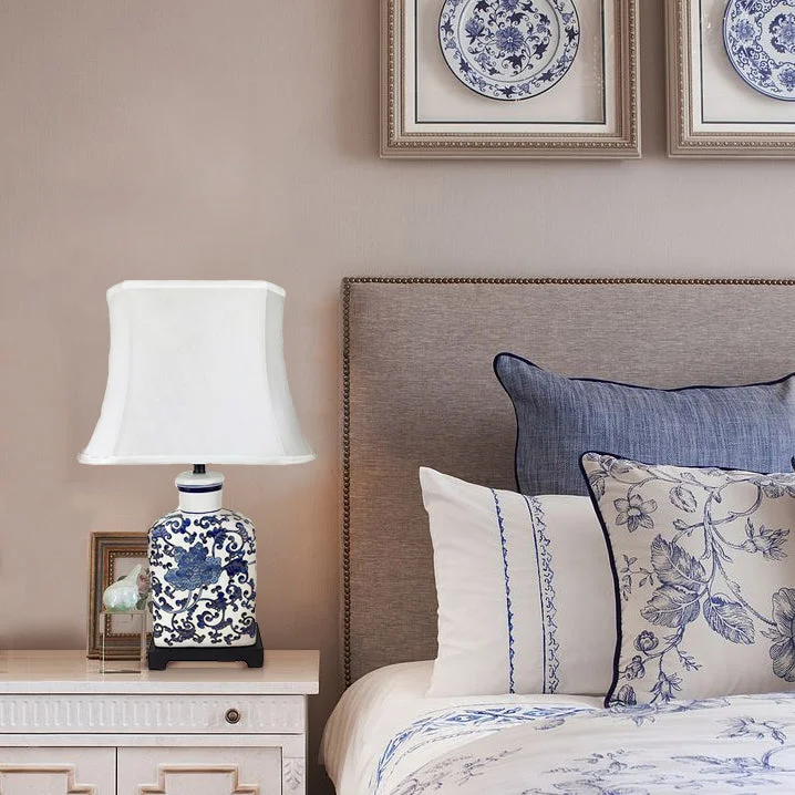 bohemian table lamps with colorful patterns for eclectic bedroomsbohemian table lamps with colorful patterns for eclectic bedroomsLolly Blue and White Ceramic Traditional Table Lamp