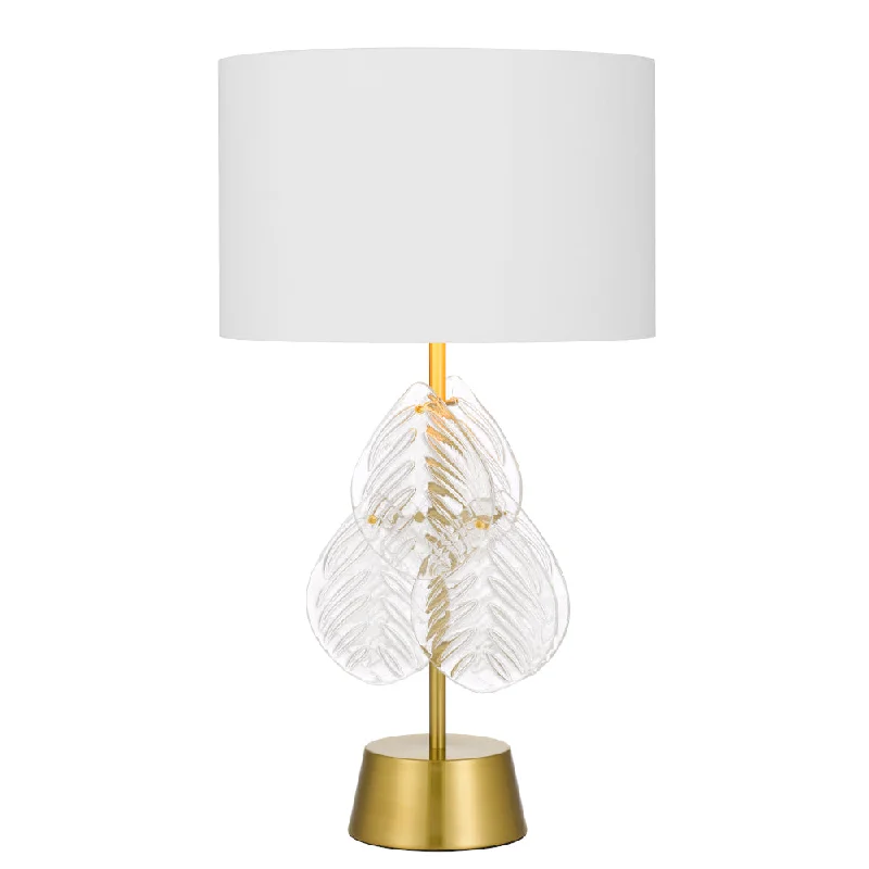 fabric table lamps with a linen shade for a relaxed and breathable lookfabric table lamps with a linen shade for a relaxed and breathable lookMelania Gold with White Contemporary Glass Leaf Table Lamp