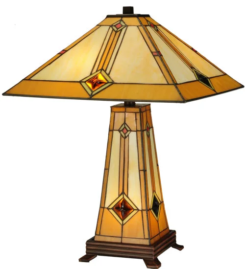rustic farmhouse table lamps for cozy kitchensrustic farmhouse table lamps for cozy kitchensMeyda Lighting 138111 23"H Diamond Mission Lighted Base Table Lamp