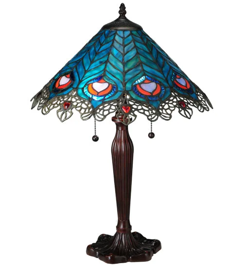ceramic table lamps with hand painted designs for an artistic touchceramic table lamps with hand painted designs for an artistic touchMeyda Lighting 138775 23"H Peacock Feather Lace Table Lamp