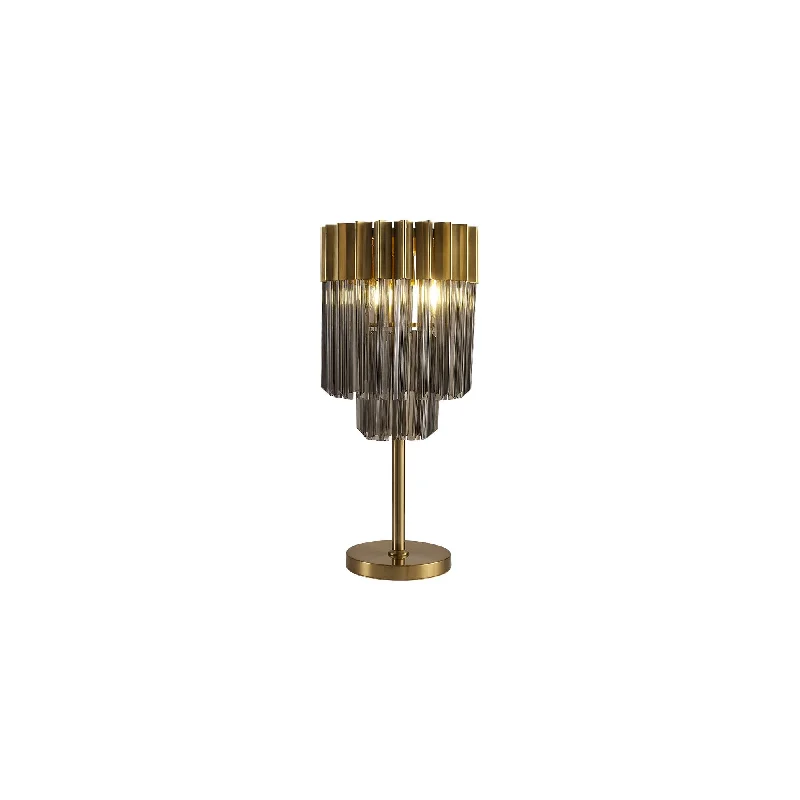 fabric table lamps with a linen shade for a relaxed and breathable lookfabric table lamps with a linen shade for a relaxed and breathable lookNelson Lighting NL90049 Vienna 3 Light Table Lamp Brass Smoked