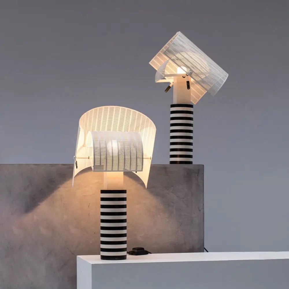 glass table lamps with a frosted surface for soft light diffusionglass table lamps with a frosted surface for soft light diffusionDesigner Metal Nightstand Lamp with Swivel Mesh Shade - Striped Column, 1 Head, Black and White