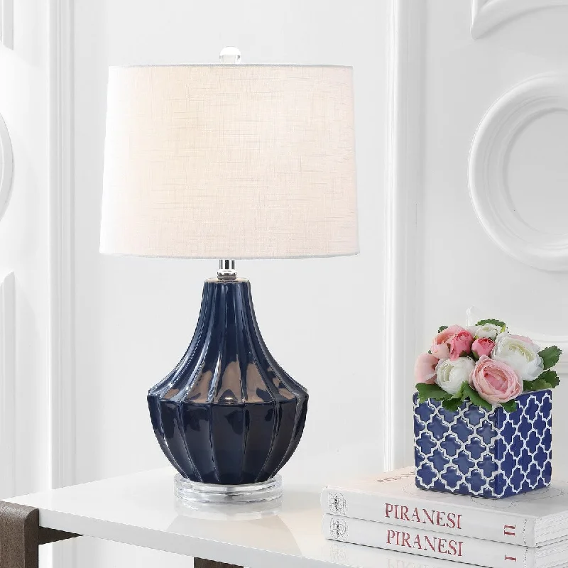 gothic style table lamps with dark finishes for a mysterious lookgothic style table lamps with dark finishes for a mysterious lookThatcher 24.5" Ceramic LED Table Lamp, Navy by JONATHAN Y