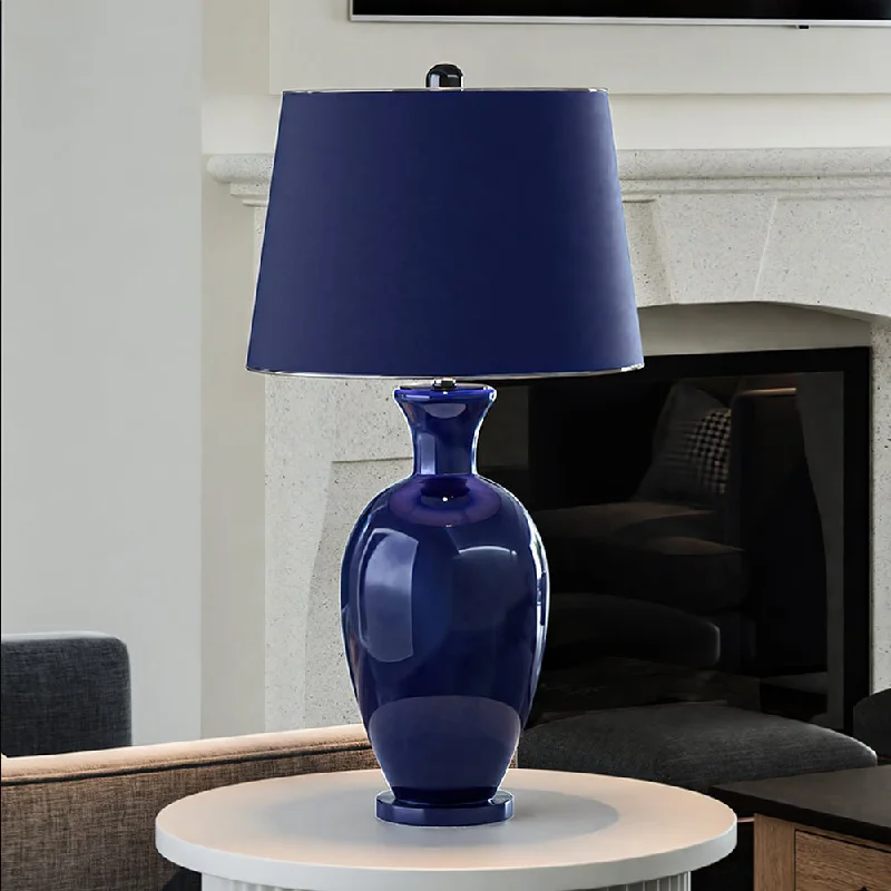 marble table lamps with a luxurious veined pattern for high end decormarble table lamps with a luxurious veined pattern for high end decorUEX7480 Glam Table Lamp 18''W x 18''D x 34''H, Navy Blue and Black Nickel Finish, Genevieve Collection