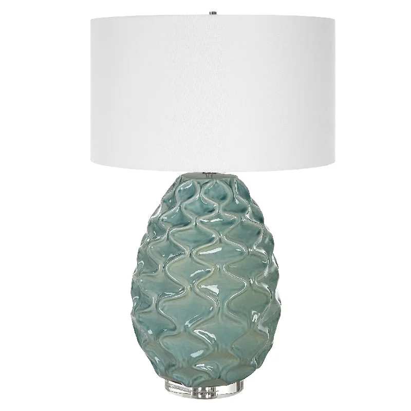 mid century modern table lamps with iconic designs for a stylish studymid century modern table lamps with iconic designs for a stylish studyLaced Up Sea Foam Glass Table Lamp